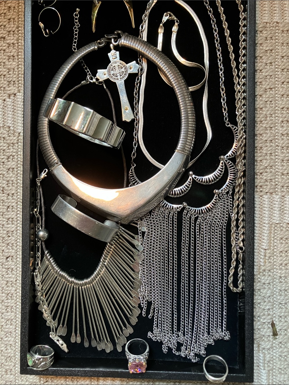 Statement Silver Collar Necklace - Bold Silver Finish